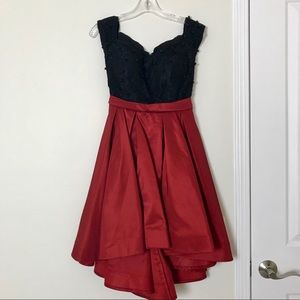 Engagement Black & Red high low off shoulder dress